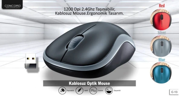 Concord C13 Wireless Kablosuz Mouse 1200 Dpi - Resim 7