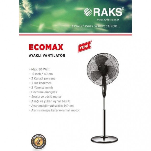 Raks SF 16 Eco Max 16" 3 Kanatlı Ayaklı Vantilatör - Resim 2