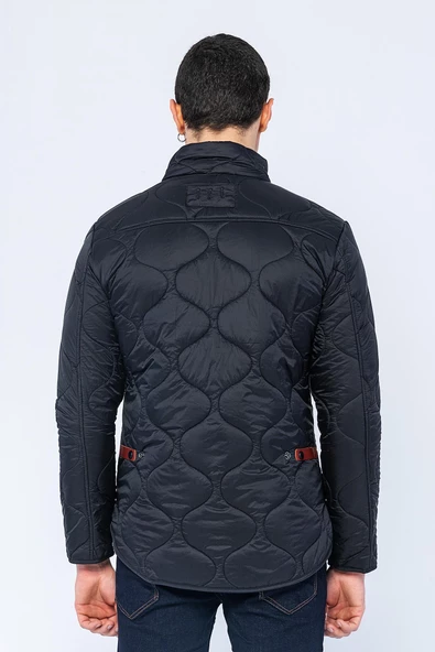Erkek Slim Fit Dik Yaka Fermuarlı Düğmeli Cepli Kalın Kapitone Şişme Mont - Resim 4