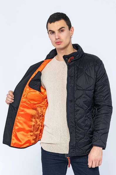Erkek Slim Fit Dik Yaka Fermuarlı Düğmeli Cepli Kalın Kapitone Şişme Mont - Resim 10
