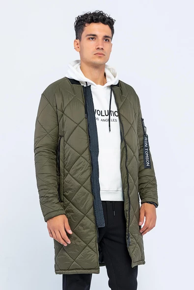 Erkek Regular Fit Kışlık Çok Cepli Çift Yön Fermuarlı Bomber Yaka Uzun Kapitone Şişme Mont - Resim 3