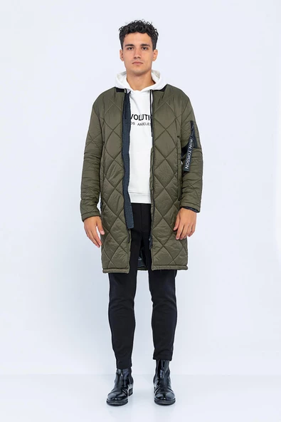 Erkek Regular Fit Kışlık Çok Cepli Çift Yön Fermuarlı Bomber Yaka Uzun Kapitone Şişme Mont - Resim 8