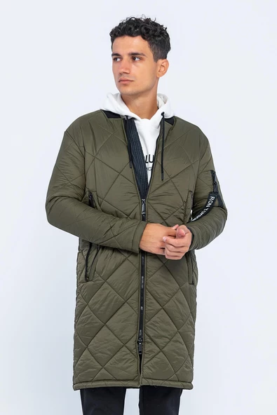 Erkek Regular Fit Kışlık Çok Cepli Çift Yön Fermuarlı Bomber Yaka Uzun Kapitone Şişme Mont - Resim 5