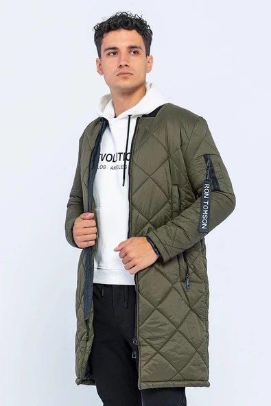 Erkek Regular Fit Kışlık Çok Cepli Çift Yön Fermuarlı Bomber Yaka Uzun Kapitone Şişme Mont - Resim 2
