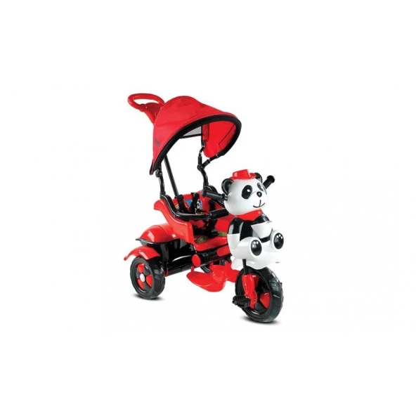 Babyhope 127 Little Panda Ebeveyn Kontrollü Tenteli Müzikli Tricycle Üç Teker Bisiklet -Kırmızı/Siyah ürün görseli 1