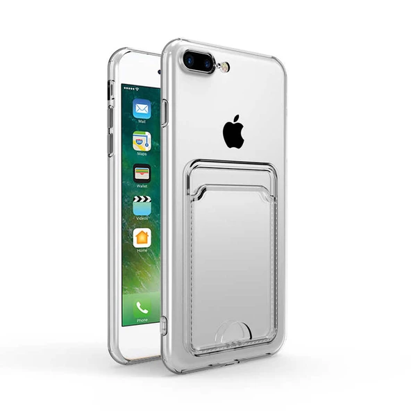 Apple iPhone 8 Plus Kılıf Setra Kartlıklı Şeffaf Silikon Kılıf ürün görseli 1