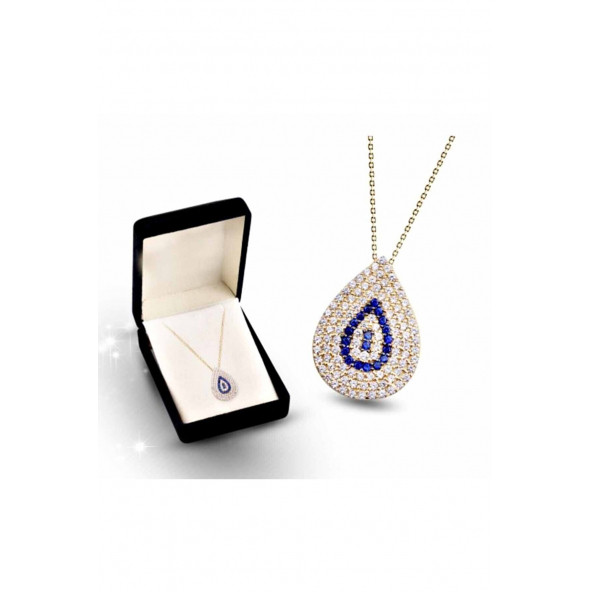DESİNGSHOP Damla Nazar Boncuklu Taşlı Gold Renk Kolye dsg637wsla1 ürün görseli 1