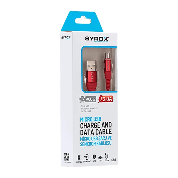 Syrox C89 Micro USB Metal Data/Şarj Kablosu 2.0A 1mt - Resim 6