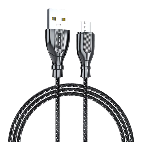 Syrox C121M Ultron Metal Örgü Micro USB Data/Şarj Kablosu 2.0A 1mt Siyah ürün görseli 1