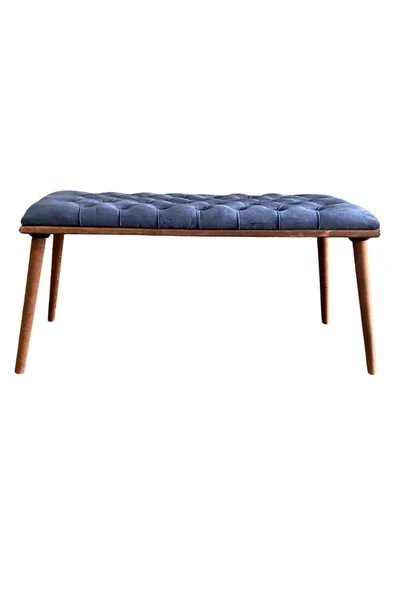 DTM HOME Antrasit Mavi Kapitone Bench Puf - Resim 2