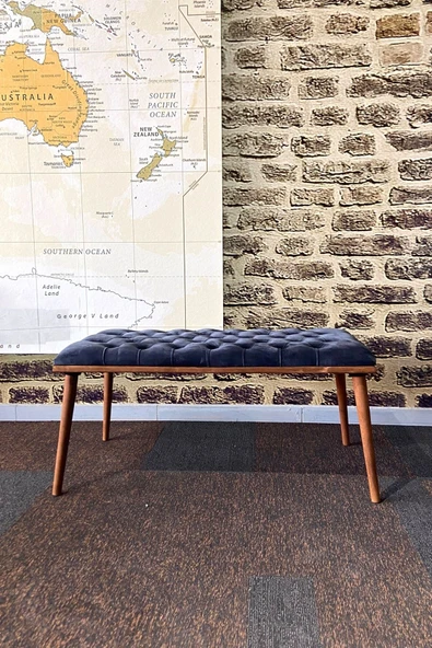 DTM HOME Antrasit Mavi Kapitone Bench Puf ürün görseli 1