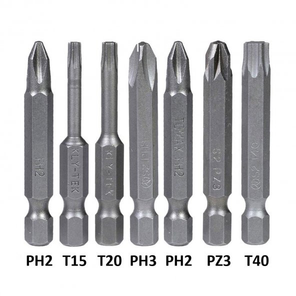 Matkap Bits Uç Vidalama Ucu Düz Yıldız Torx Uç (7 PARÇA) - Resim 3