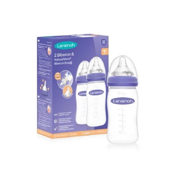 Lansinoh Biberon ve NaturalWave Biberon Emziği 2x240 ml ürün görseli 1