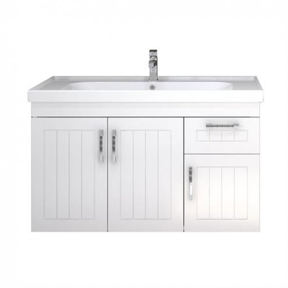 Turkuaz Frame Etajerli Lavabo 100*45 cm ve Lotus 100 Banyo Dolabı ürün görseli 1