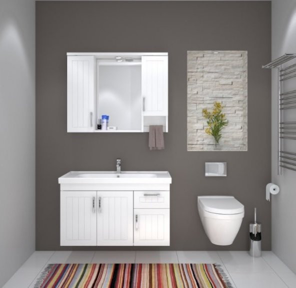 DENKO Lotus 100 cm MDF Lake Banyo Dolabı Takımı ürün görseli 1