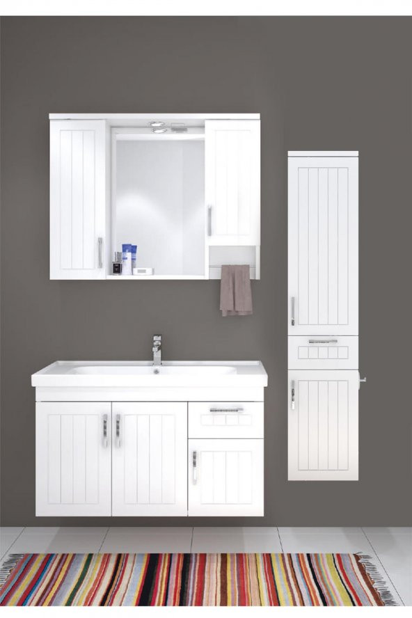 Denko Lotus 100 cm MDF Üzeri Lake Banyo Takımı ve Boy Dolabı ürün görseli 1