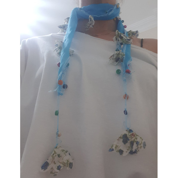 Ahşap Boncuk Oyalı Fular - Resim 3