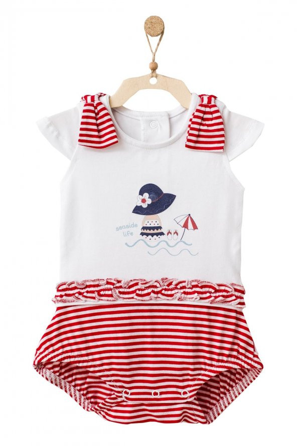 Andywawa Kız Bebek Omuzları Kırmızı Kurdelalı Tulum AC21671R ürün görseli 1