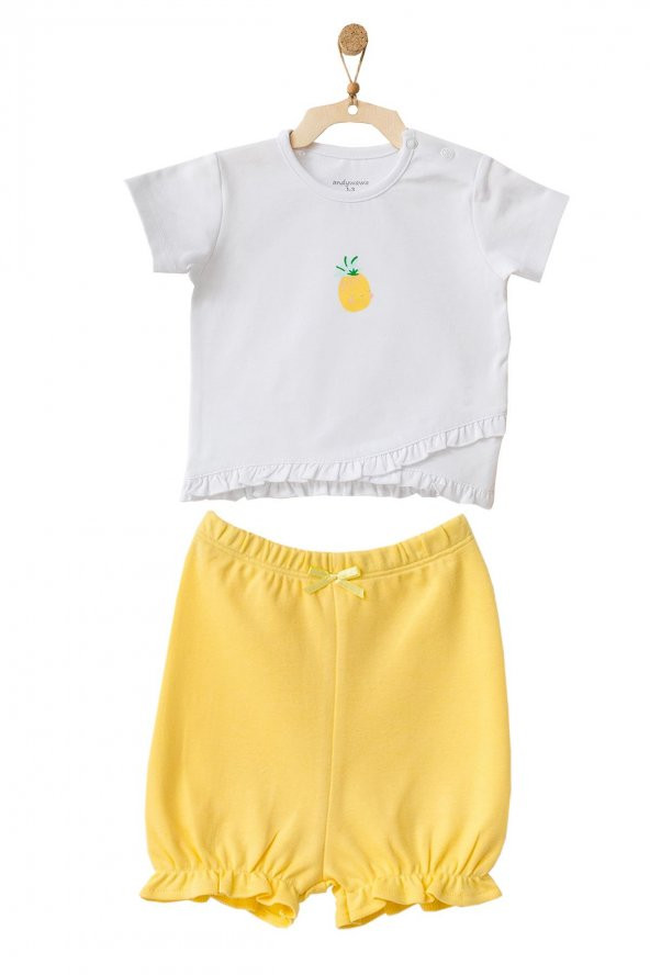 Andywawa Kız Bebek Ananas Desenli Alt Üst Sarı Şort Takım AC21633R ürün görseli 1