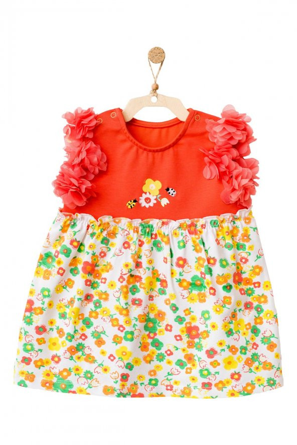 Andywawa Kız Bebek Çiçek Motifli Kolları Tüllü Elbise AC21835R ürün görseli 1