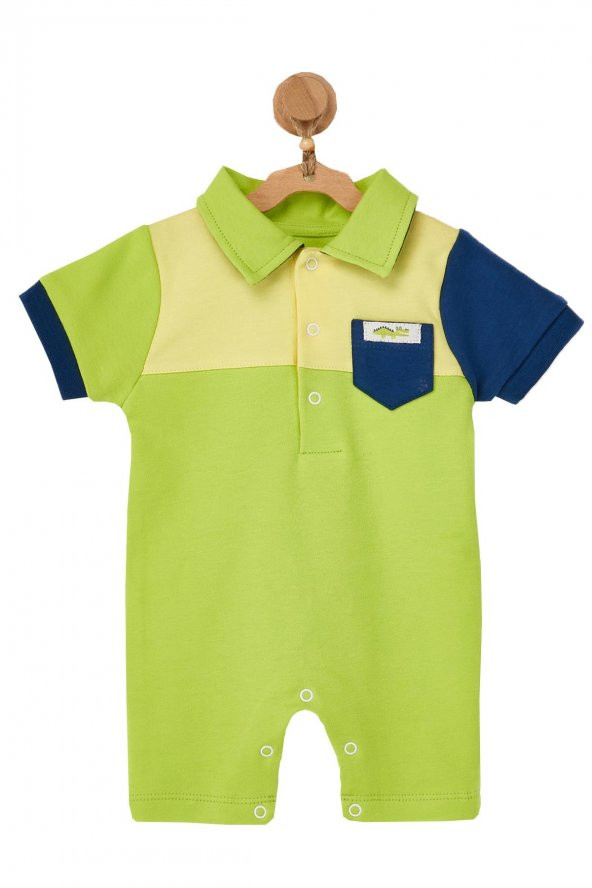 Andywawa Erkek Bebek Polo Yaka Cep Detaylı Yeşil Tulum AC22528 ürün görseli 1