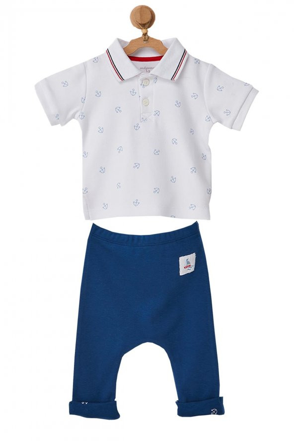 Andywawa Erkek Bebek Polo Yaka Gemi Çapası Motifli Alt Üst Takım AC22644 ürün görseli 1