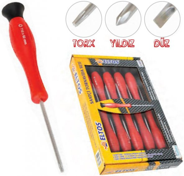 Eltos Torx-Düz-Yıldız Saatçi Klemens Tornavida Seti (10 PARÇA) ürün görseli 1
