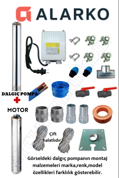 4SDM6/8 1 HP ALARKO 40 MT YASSI KABLOLU VE PANOLU 80 MT HALATLI ÇİFT VANALI AKITMA BAŞLIKLI MONOFAZE TAKIM DALGIÇ POMPA ürün görseli 1