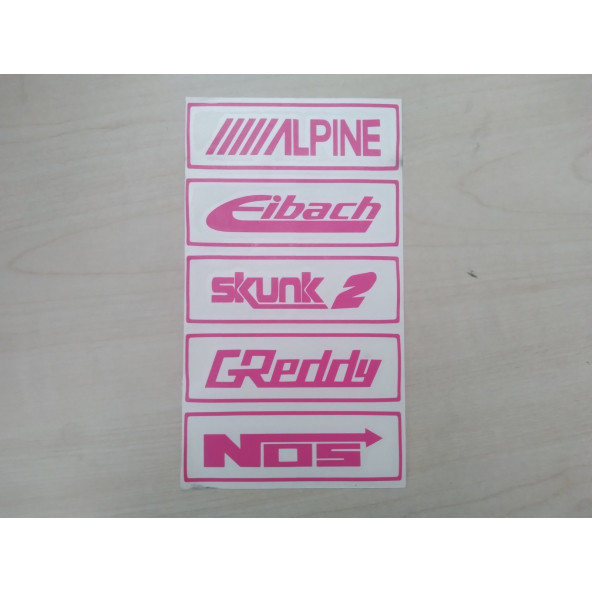 AYNA ALTI SPORT YAZI SETİ STİCKER PEMBE 20x11cm (5 PARÇALI) ALPİNE NOS GREDDY SKUNK ETİKETİ ÇIKARTMASI ürün görseli 1