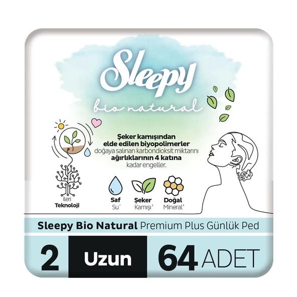 Sleepy Bio Natural Premium Plus Günlük Ped Uzun 64 Adet Ped ürün görseli 1