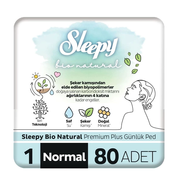 Sleepy Bio Natural Premium Plus Günlük Ped Normal 80 Adet Ped ürün görseli 1