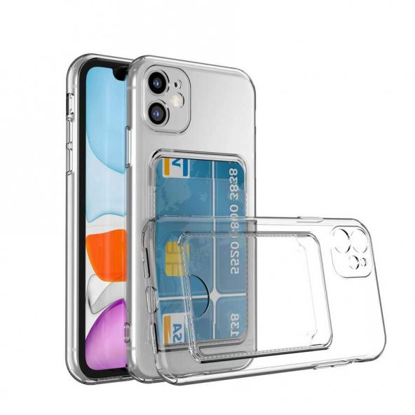 Apple iPhone 11 Kılıf Kartlıklı Şeffaf Card Holder Clear Silikon Kapak ürün görseli 1