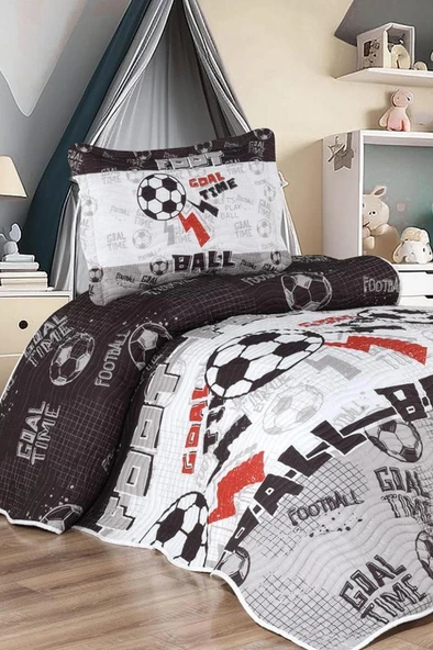 Taraftar Baskılı Tek Kişilik Yatak Örtüsü Siyah Beyaz ürün görseli 1