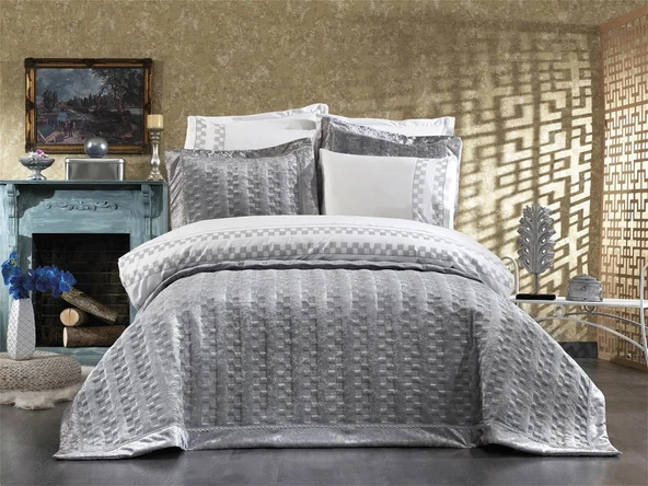 Dolce Lüx Nakışlı Çeyiz Paketi 9 Parça Gri ürün görseli 1