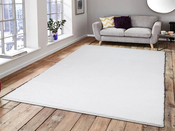 Soft Plain Optik Beyaz Dikdörtgen Halı 150x230cm ürün görseli 1