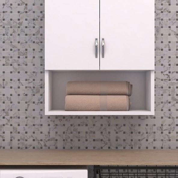 ÜNÜVAR KONSEPT Relax Makina Üstü Dolap, Banyo Dolabı, Çamaşır Dolabı, Havlu Dolabı, Kapaklı Dolap - Beyaz ürün görseli 1