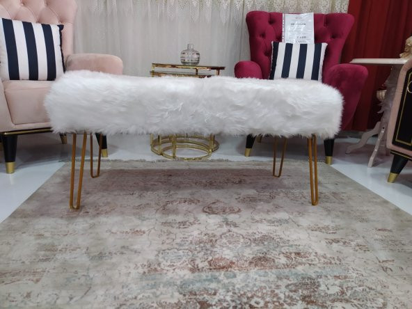 ÜNÜVAR KONSEPT Puf & Benç Yuvarlak-Ahşap Ayak Dökülmez Peluş Beyaz K1 ürün görseli 1