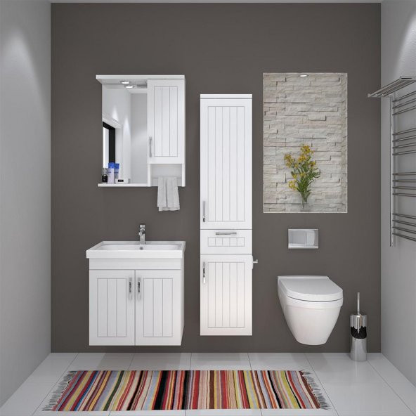 Denko Lotus 60 cm MDF Lake Banyo Dolabı Takımı ve Boy Dolabı ürün görseli 1