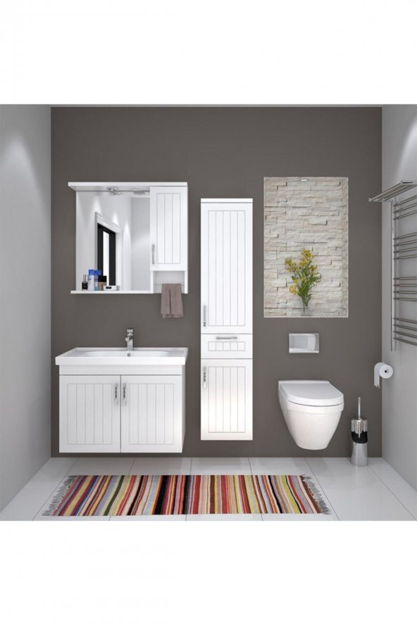 Denko Lotus 80 cm MDF Üzeri Lake Banyo Takımı ve Boy Dolabı ürün görseli 1