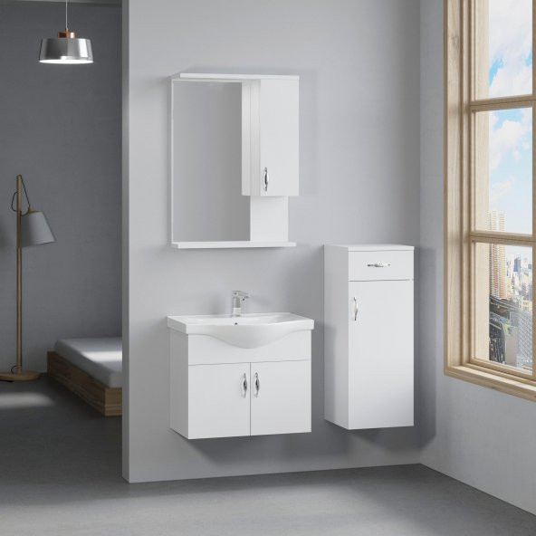 Denko Akyazı 55 cm MDF Beyaz Banyo Dolabı Takımı ve Boy Dolabı ürün görseli 1