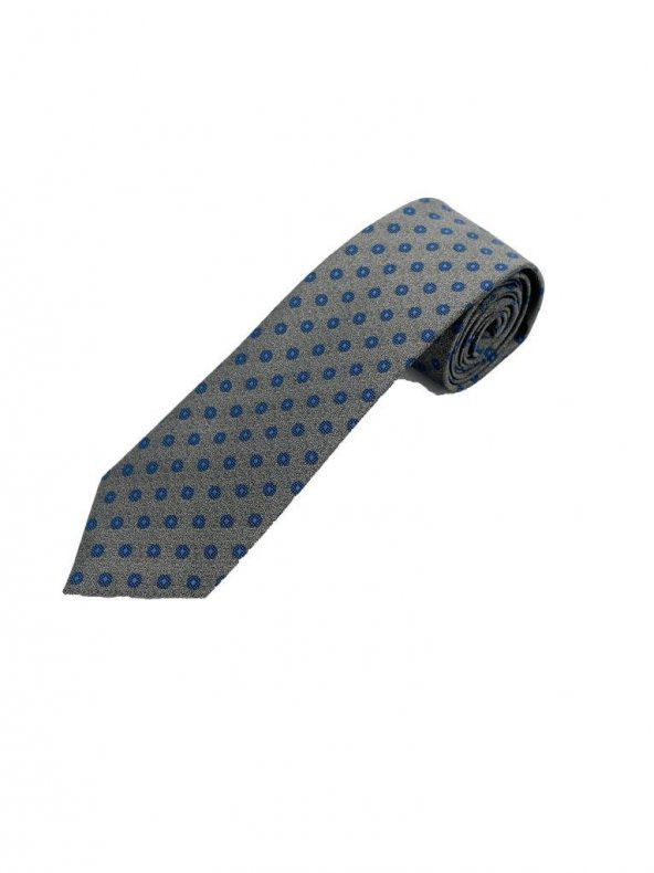 Brianze Gri Mavi Desenli Kravat Mendil Set - Resim 2
