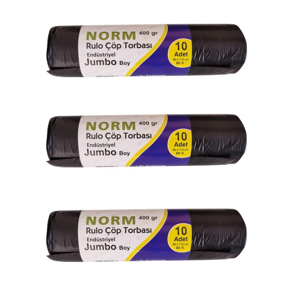 Norm Endüstriyel Jumbo Çöp Torbası Poşeti - 2 Kat - Siyah - 400 Gr. - 80 x 110 Cm. / 3 Rulo ürün görseli 1