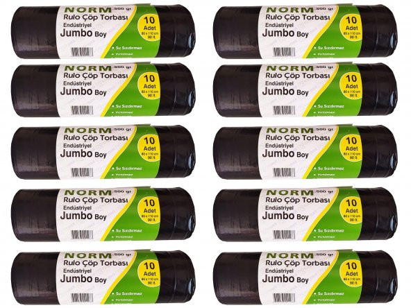 Norm Endüstriyel Jumbo Çöp Torbası Poşeti - 2 Kat - Siyah - 500 Gr. - 80 x 110 Cm. / 10 Rulo ürün görseli 1