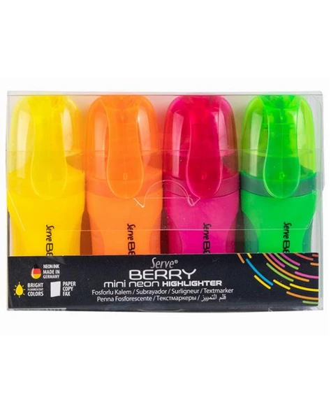 Serve Berry Mini Neon Fosforlu Kalem 4lü ürün görseli 1