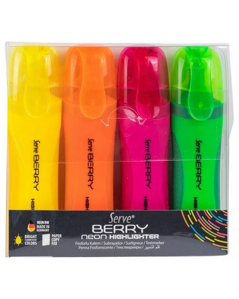 Serve Berry Neon Fosforlu Kalem 4lü ürün görseli 1
