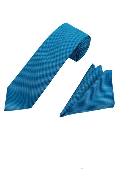 Brianze Turkuaz Kravat Mendil Set - Resim 2