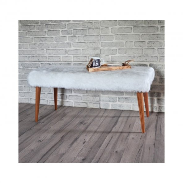 ÜNÜVAR KONSEPT Puf & Benç 45*100-Ahşap Ayak Dökülmez Peluş Beyaz K1 ürün görseli 1
