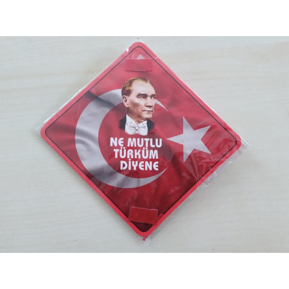CAM İÇİ SARI DEKOR PLAKA KARE NE MUTLU TÜRKÜM DİYENE - AY YILDIZ (11x11cm) YAPIŞTIRMALI (Dekor Levha) SARI PLAKA ürün görseli 1