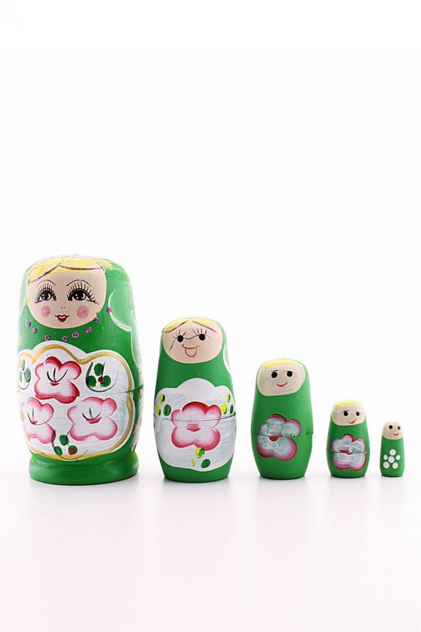 Ahşap Tombul İç İçe Matruşka Bebek Yeşil Set 5li Büyük Boy ürün görseli 1