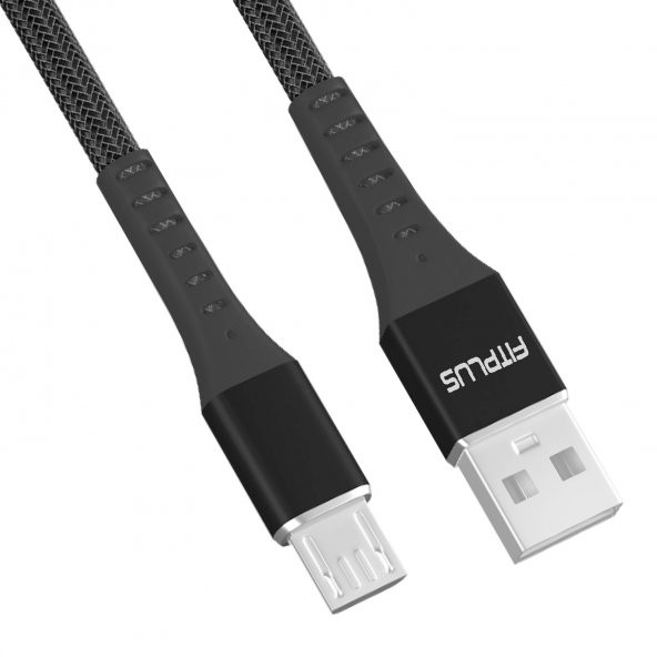 FitPlus Strong ST-111 Micro USB Data/Şarj Kablosu 3A 1mt Örgü - Siyah - Resim 2
